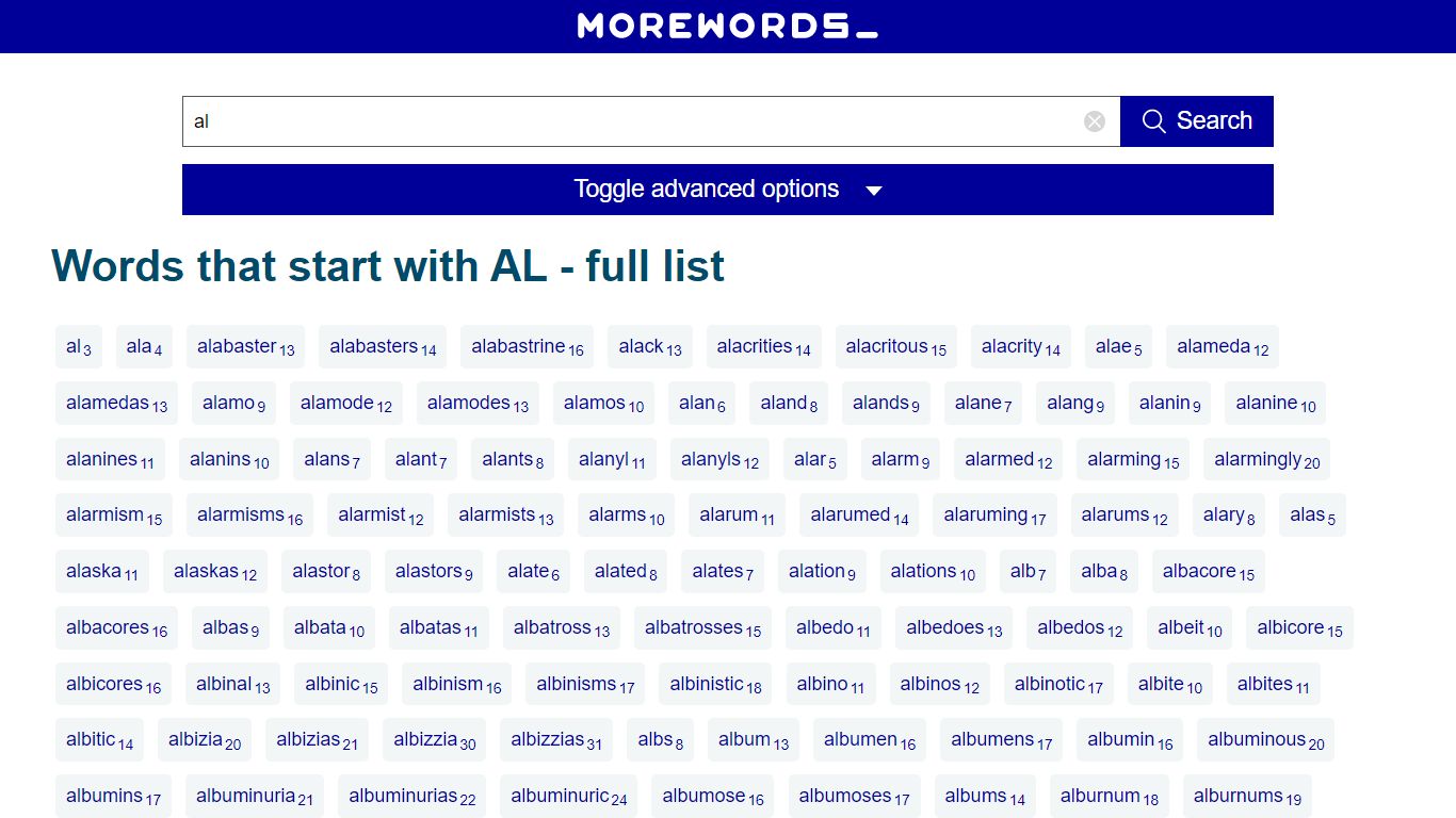 Words that start with AL - full list - More Words