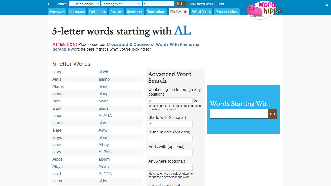 5-letter words starting with AL - WordHippo