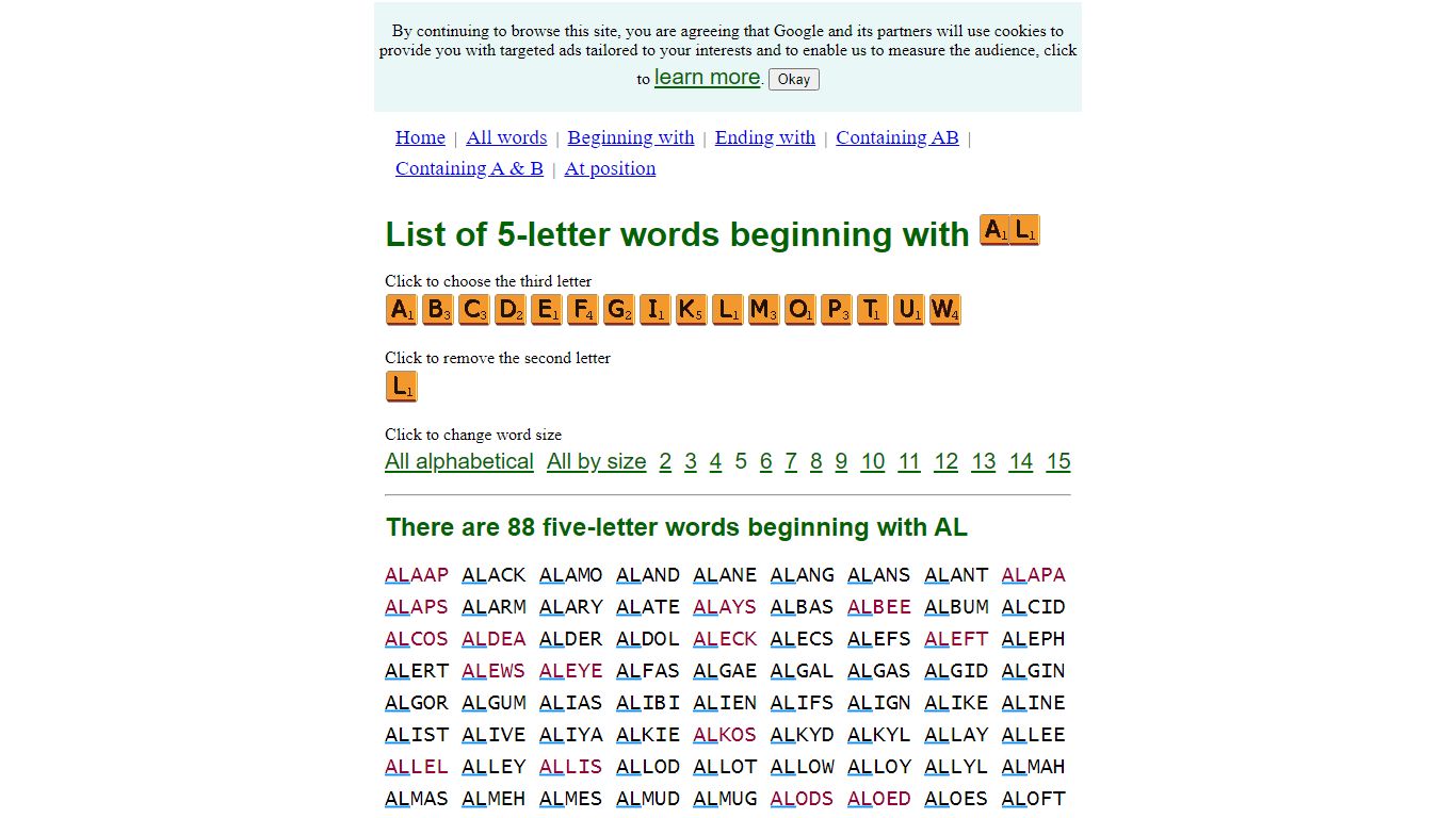 All 5-letter words beginning with AL - Best Word List